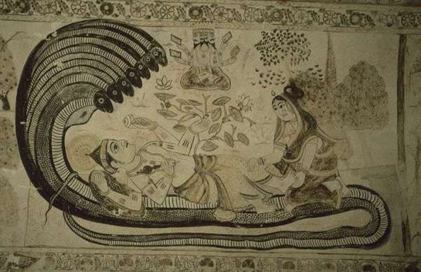 Snake Plants And Spider Plants: Gothic Greens On Halloween Vishnu Reclining On Shesha, As Brahma Is Born